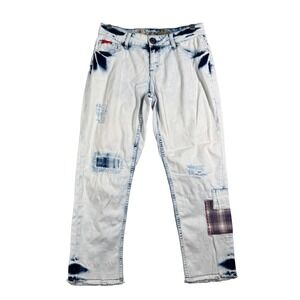 Desigual Exotic Jeans Bleach Wash Distressed Patchwork Denim Grunge Womens 4 28"